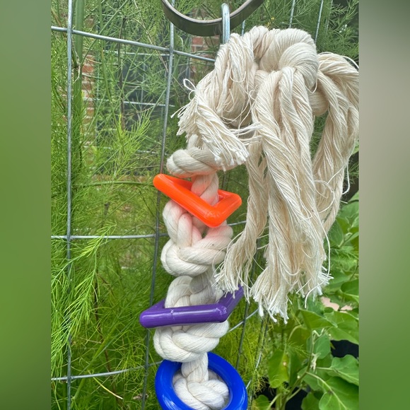 Handmade - Large Knotty Colorful Rope Bird Toy with Bell - Picture 2 of 6